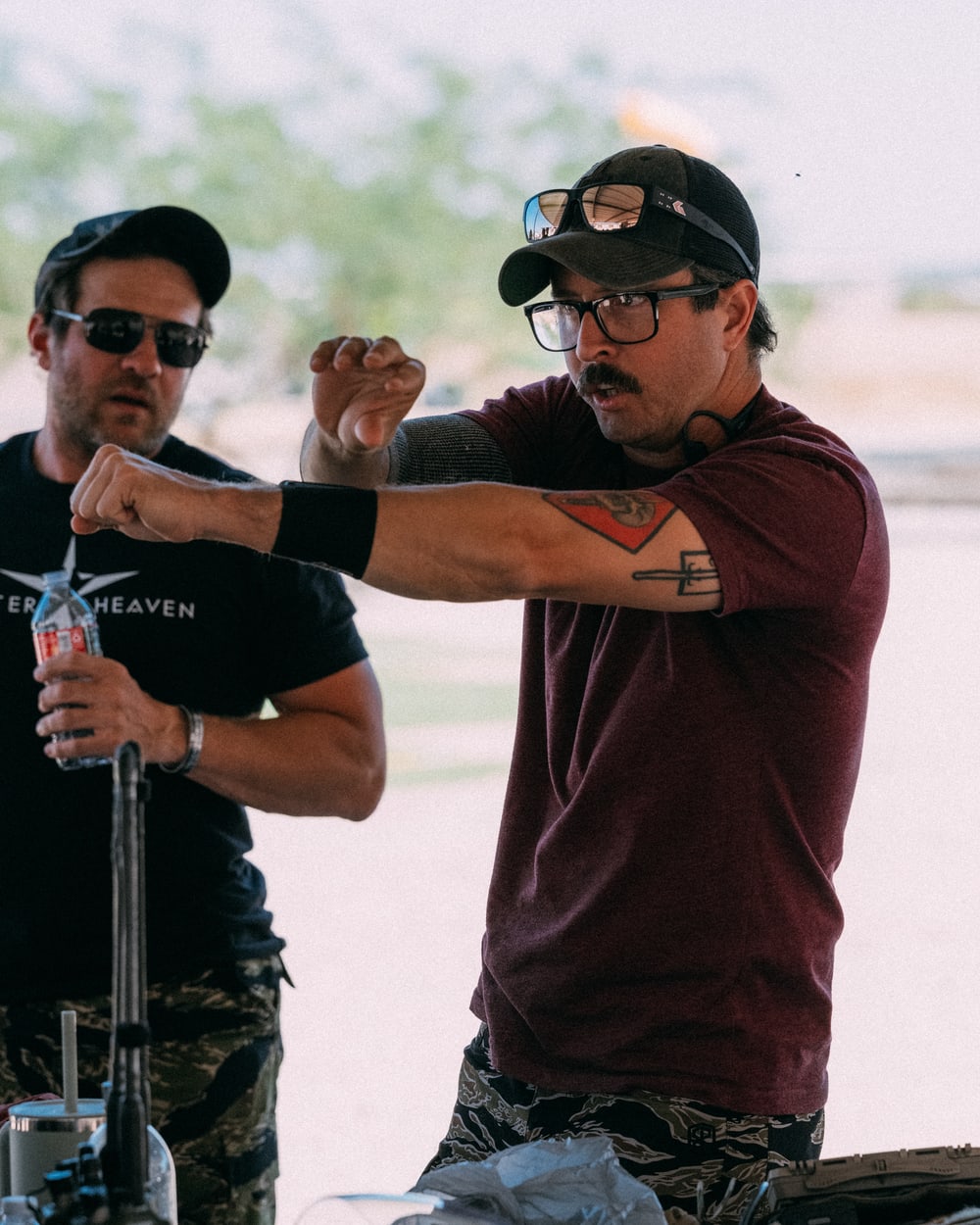 Devin Aiuto demonstrating technique under the open shelter at Outer Heaven